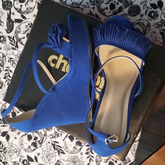 FRINGE ROYAL BLUE WEDGES WITH CRIS CROSS STRAPS - Picture 4 of 11